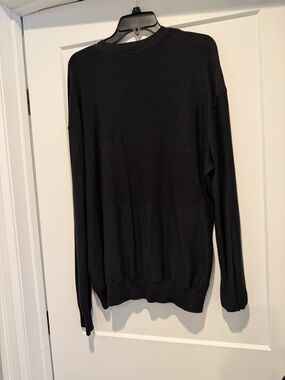 A/X Armani Exchange Men's Charcoal Crewneck Sweater with Ribbed Panel